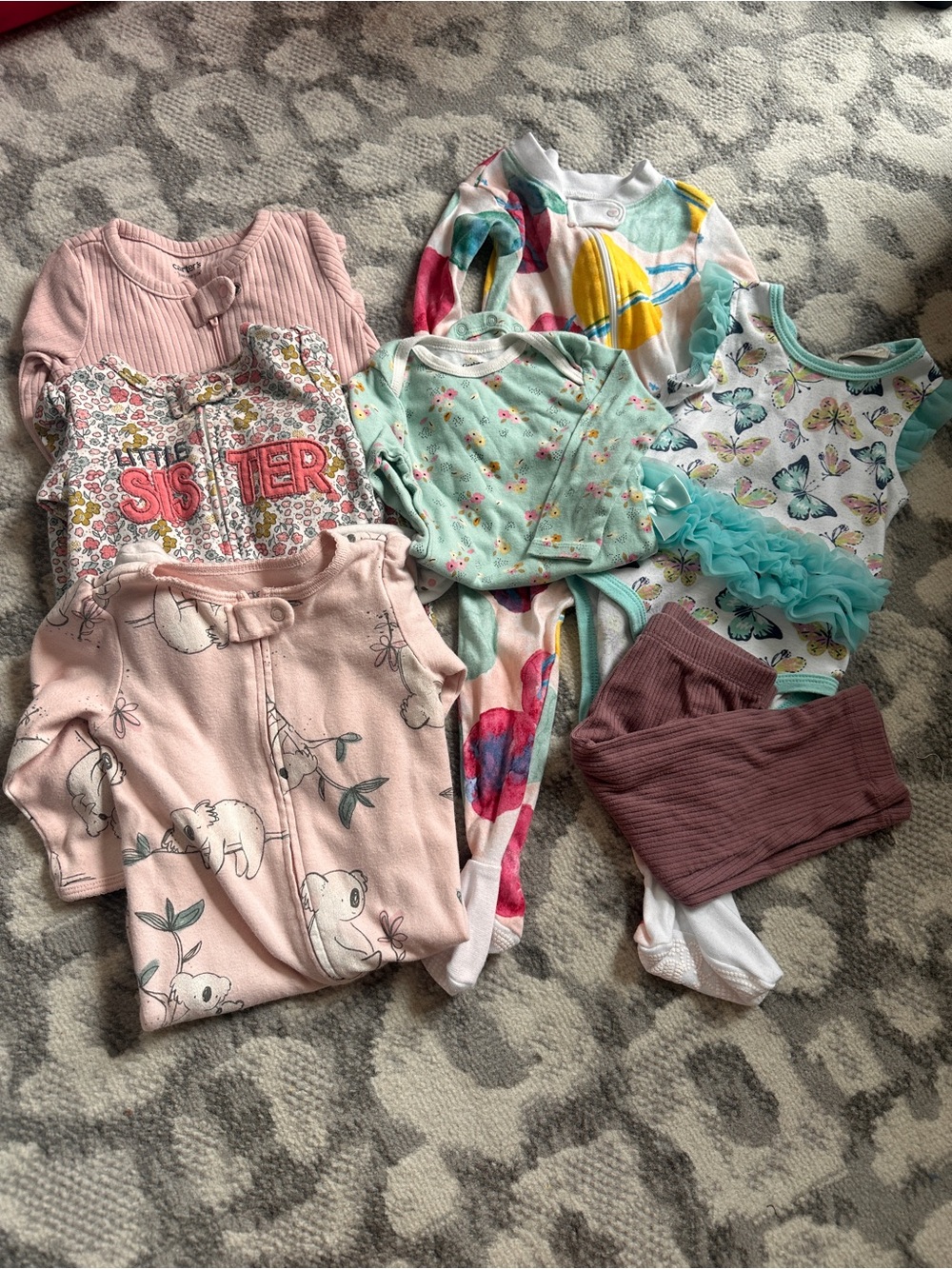 6-9 month girls bundle - sleepers, onesies, footie pajamas